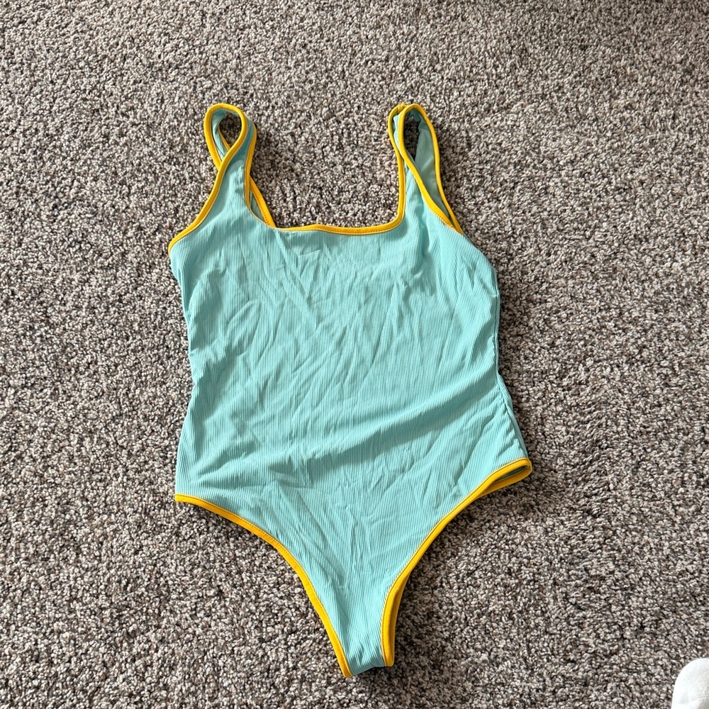 Kittenish Teal Swimsuit with Yellow Accents